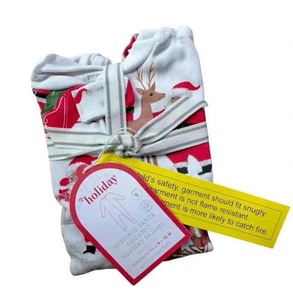 POTTERY BARN KIDS HOLIDAY HERITAGE SANTA ORGANIC COTTON SLEEPER PAJAMA 9-12 MOS - Picture 5 of 5